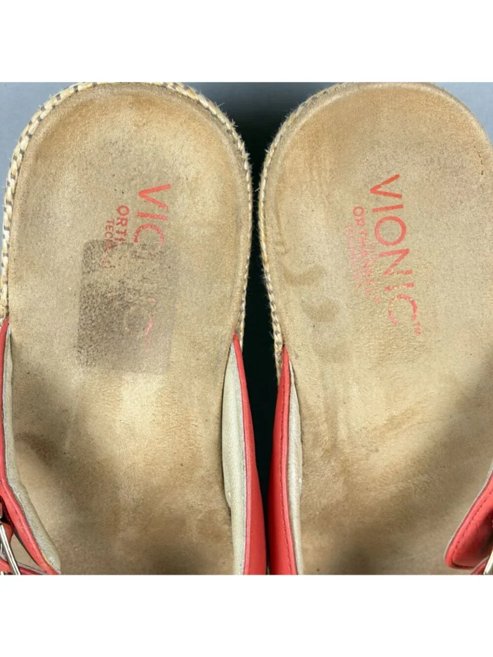 Vionic Polina Thong Wedge Sandals Womens 8 Orange Tan Leather Casual Comfort